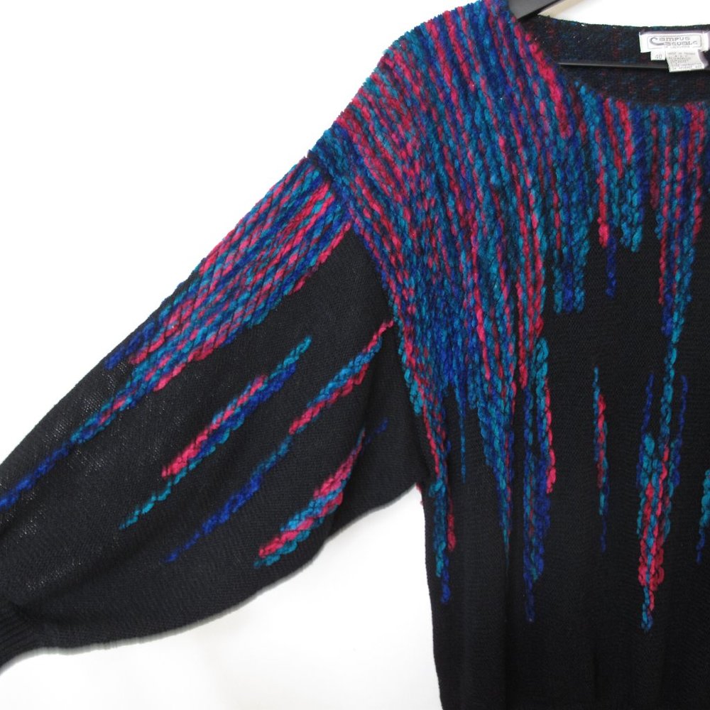 VINTAGE - CAMPUS CASUALS - 80's 90's Chenille Knit Balloon Sleeve Sweater - Picture 9 of 10